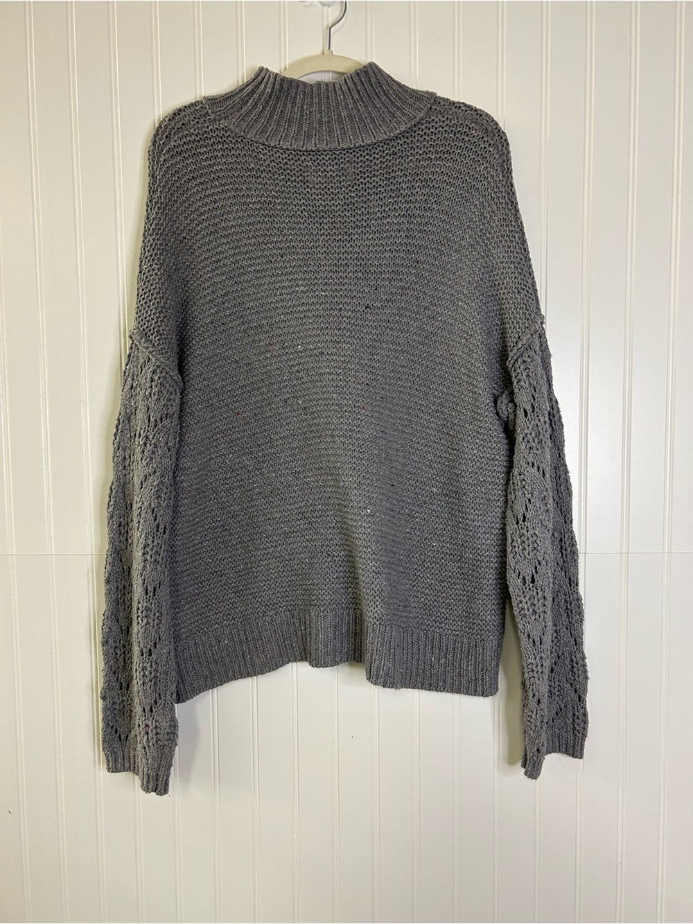 Universal Thread Gray Mock Neck Sweater with Lace-Textured Sleeves Size XL